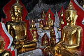 Inle Lake Myanmar. Pindaya, the famous Shwe Oo Min pagoda, a natural cave filled with thousands of gilded Buddha statues. 